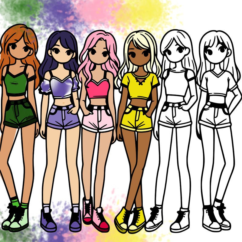 a group of girls wearing crop tops and shorts