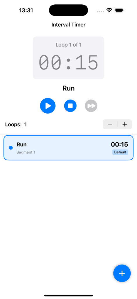 HIIT & Run Interval Timer - Minimalist workout timer display showing a fifteen second running interval