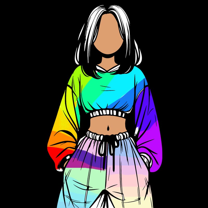 realistic girl faceless with baggy pants and a crop top
