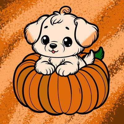 cute little puppy in a pumpkin