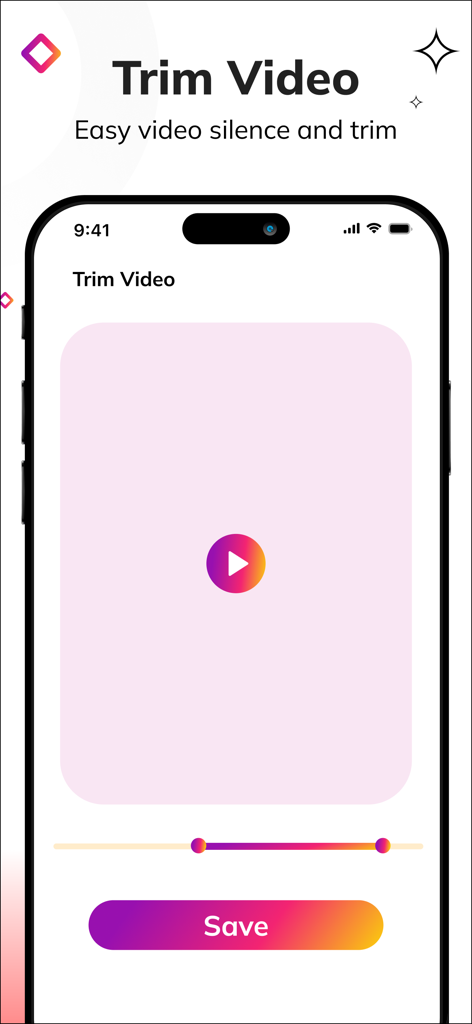 SnapTube-Mobil-App-Bildschirm zum Trimmen von Videos mit einem Wiedergabeschieberegler und einer Speichertaste