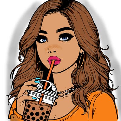 realistic girl drink a boba