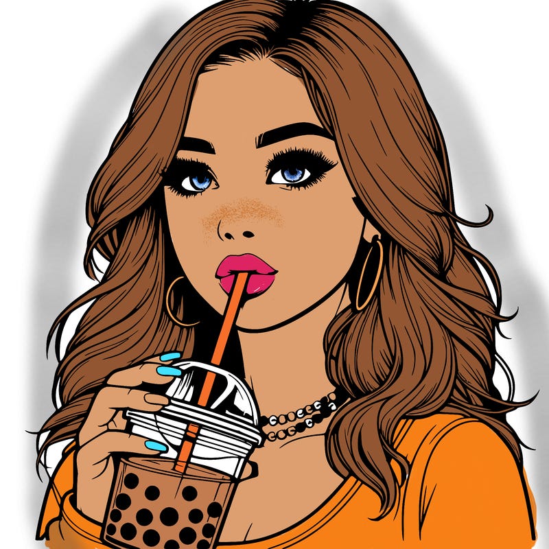 realistic girl drink a boba