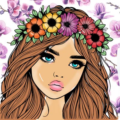 realistic girl with flowers crown