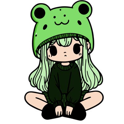 a girl wearing a frog hat and some frog socks