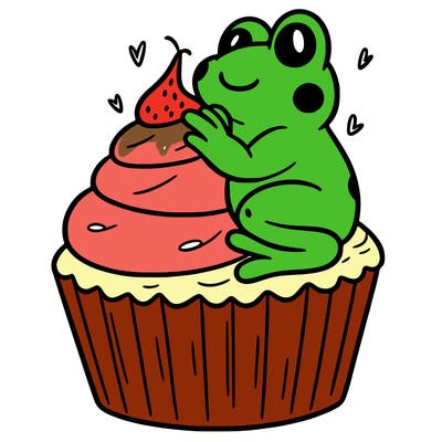 frog sitting on a cupcake