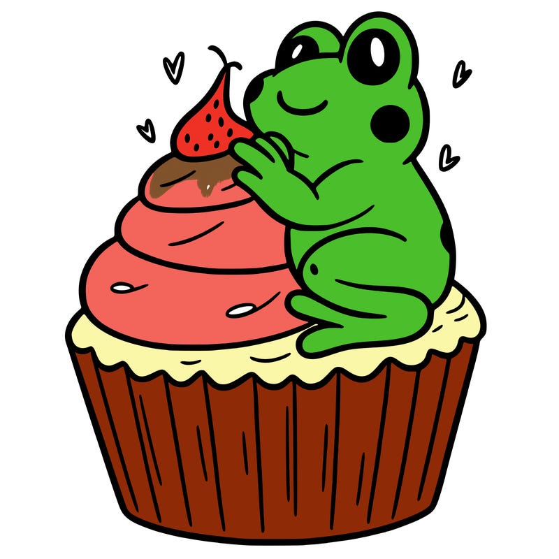 frog sitting on a cupcake