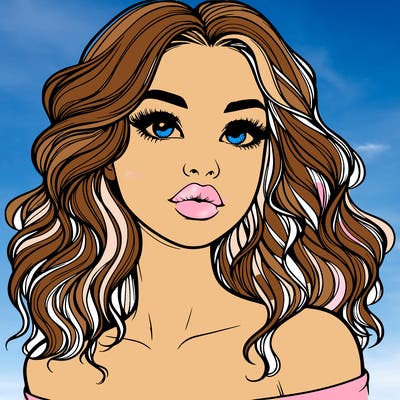 realistic girl with wavy hair and lips