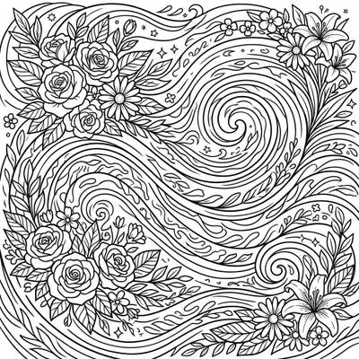 Experience the stunning blend of science and nature with this Gravitational Waves x Spring coloring page. Intricate cosmic ripples intertwine with beautiful spring flowers, offering a unique and captivating artistic journey.
