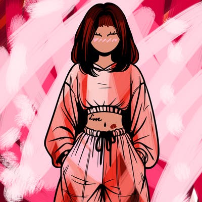 realistic girl faceless with baggy pants and a crop top