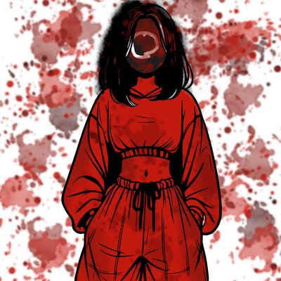 realistic girl faceless with baggy pants and a crop top