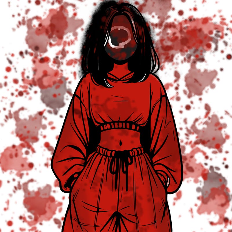 realistic girl faceless with baggy pants and a crop top