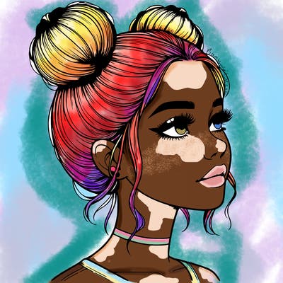 realistic girl with buns on the top of her head