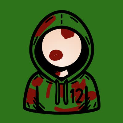 a person with non face waering a hoodie with a small 132 symbol