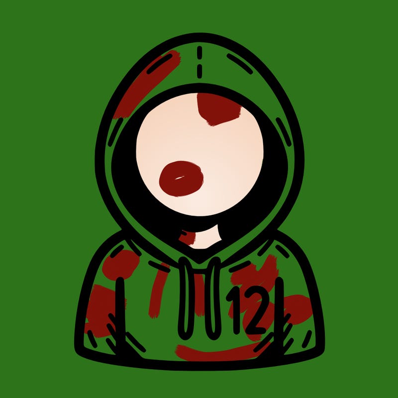 a person with non face waering a hoodie with a small 132 symbol