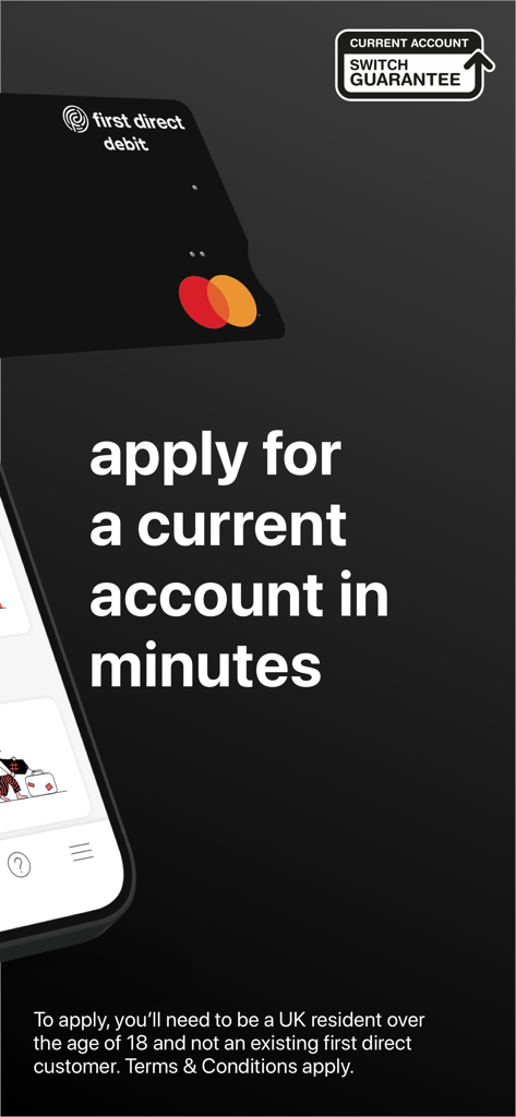 first direct - Promoción de la app móvil de First Direct para solicitar una cuenta corriente en minutos.