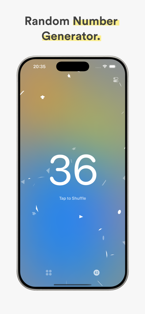 Spin - Lucky Wheel Random Draw - Spin app random number generator interface showing number thirty six with a gradient background