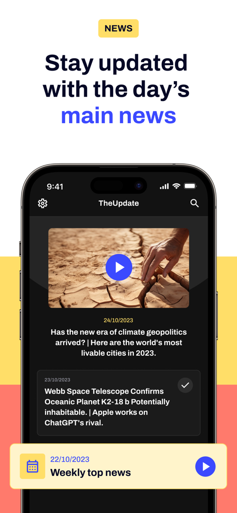 4books App-Oberfläche, die den Bereich "Tägliche Nachrichten" mit Artikeln zu Geopolitik und Technologie zeigt.