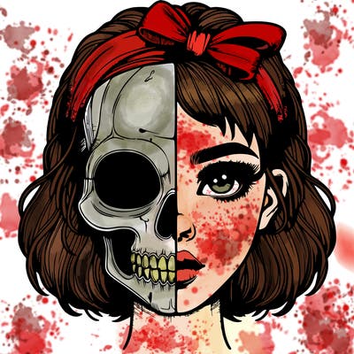 realistic girl with half skull mask