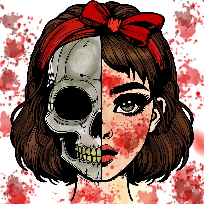 realistic girl with half skull mask