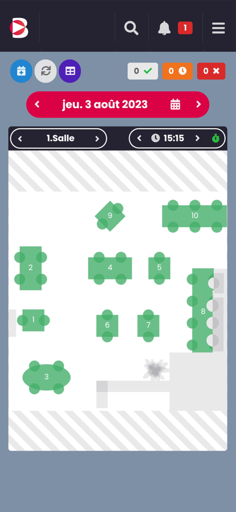 Barestho Pro - Interactive restaurant floor plan showing table layouts and seating capacity for reservation management