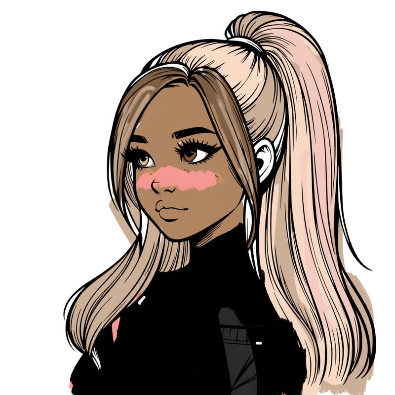 realistic girl with a high ponytail