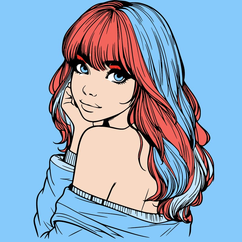 realistic girl with bangs looking over her shoulder