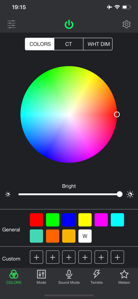 My smartLED - My smartLED app interface featuring a color wheel and brightness control for Bluetooth LED lights
