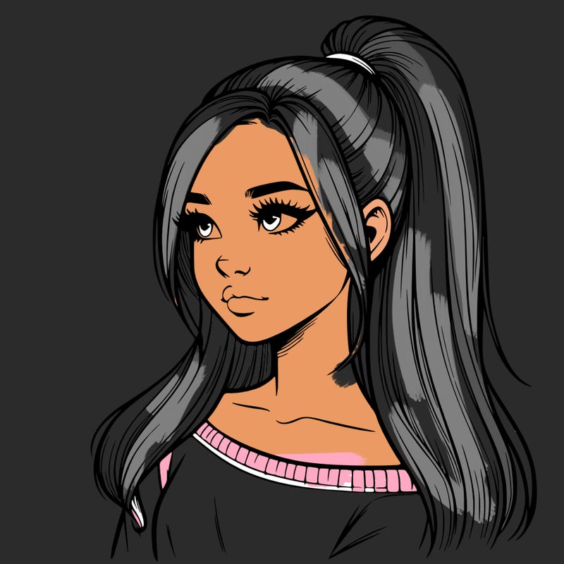 realistic girl with a high ponytail