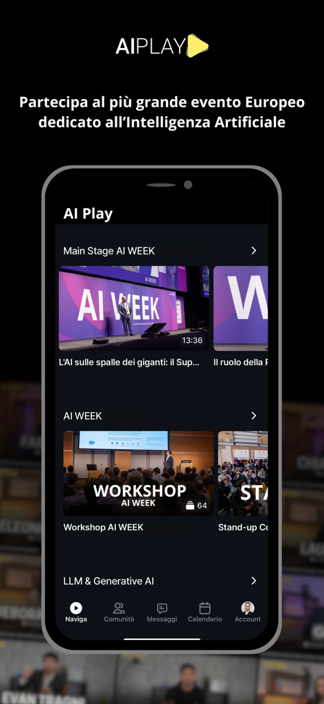 AI Play - AI Play mobile application interface showing video categories for AI workshops and educational courses