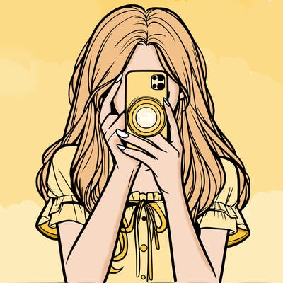 a realistic girl holding her phone taking pictures