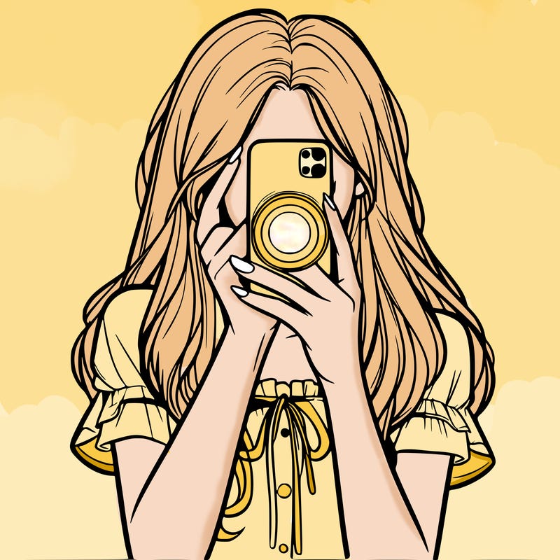 a realistic girl holding her phone taking pictures