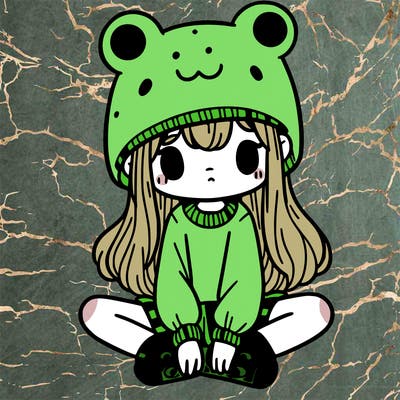 a girl wearing a frog hat and some frog socks