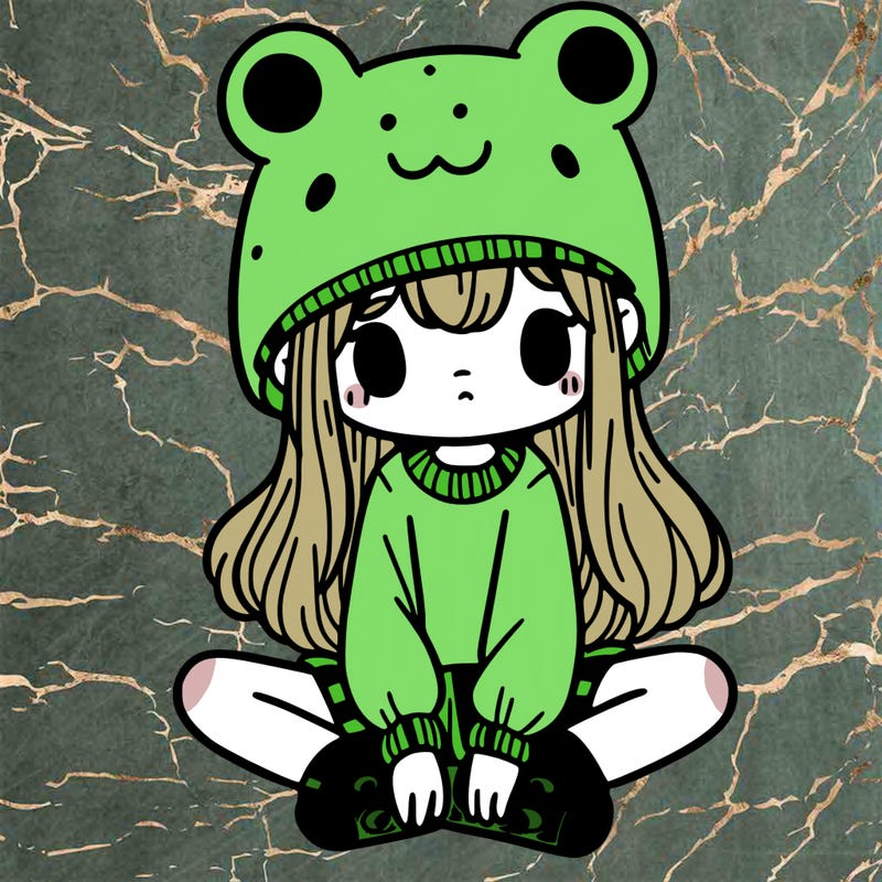 a girl wearing a frog hat and some frog socks