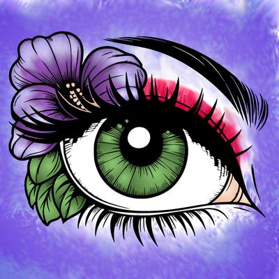 realistic eye with flower