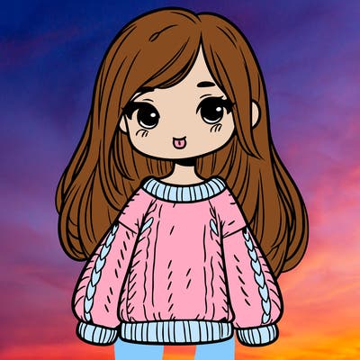 a girl with long hair and an oversized sweater