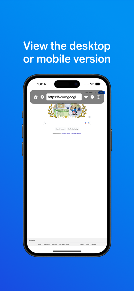 Browser Desktop - iPhone displaying the Browser Desktop app interface with a desktop website view