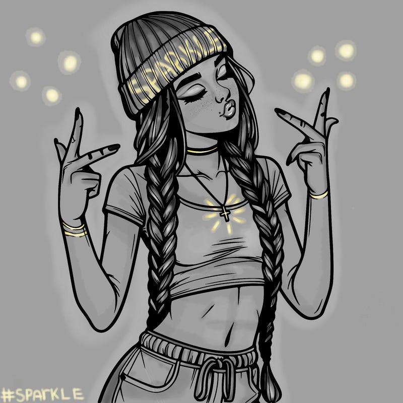 realistic teenage girl with braids and a beanie and crop top doing 🫶🏼
