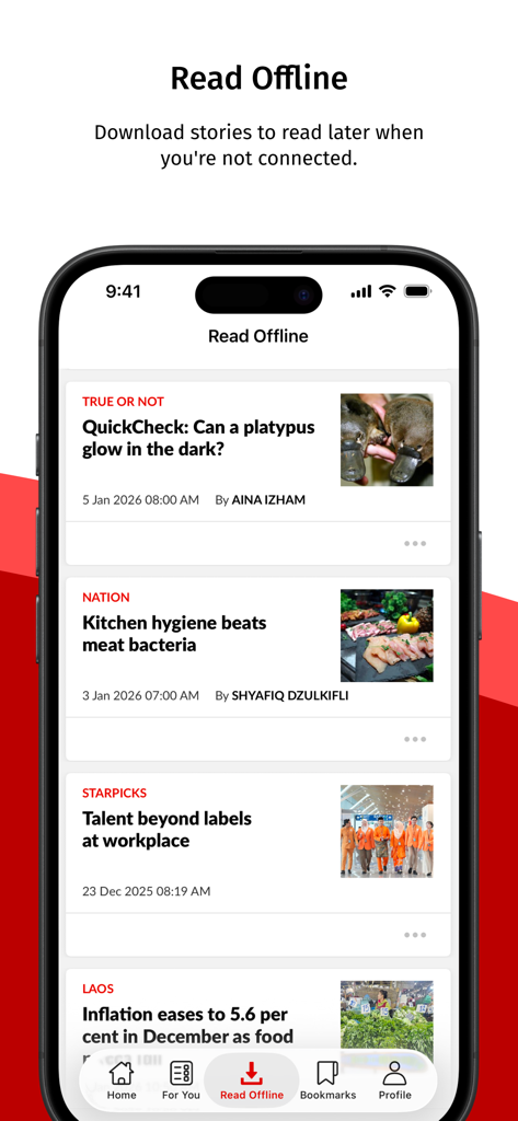 The Star Malaysia - The Star Malaysia app showing the Read Offline news section on an iPhone