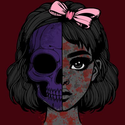 realistic girl with half skull mask