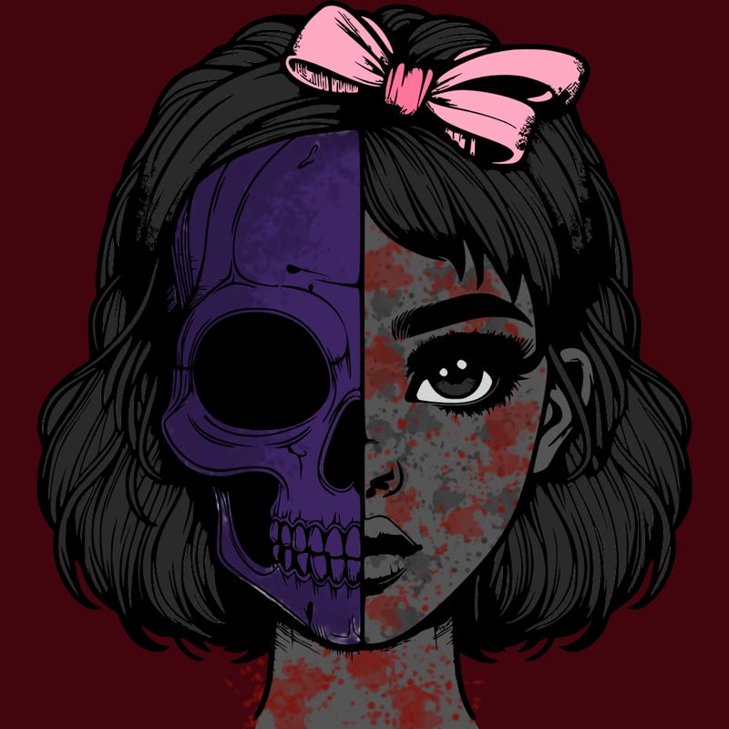 realistic girl with half skull mask