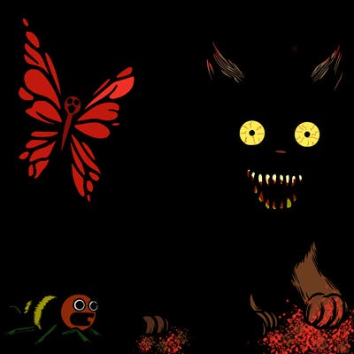 terrifying dog with a butterfly