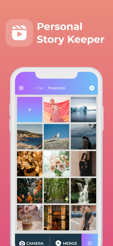 Private Video Dairy & Journal - Una cuadrícula de fotos y recuerdos en la interfaz de la aplicación Private Video Diary.