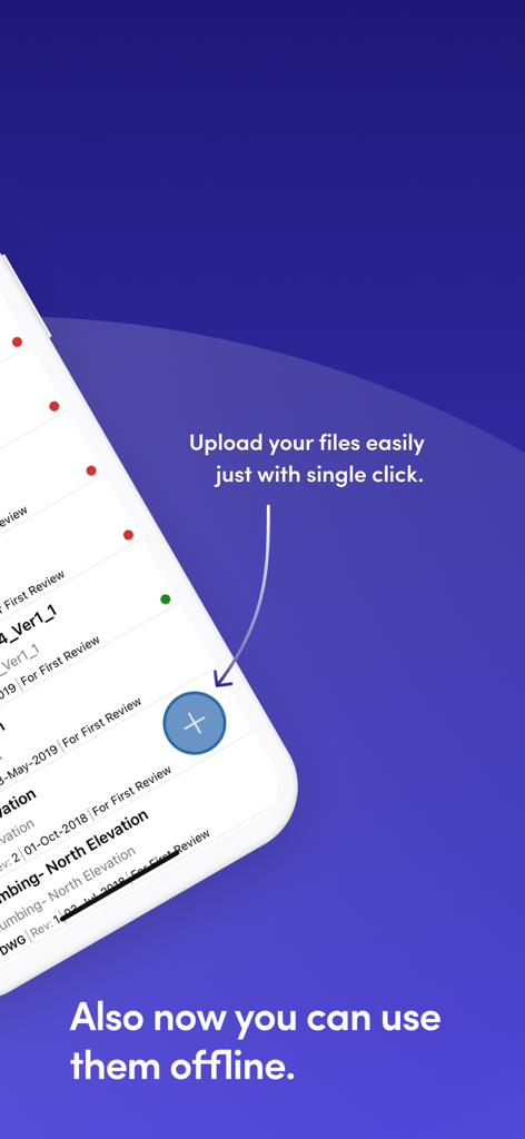 Asite CDE Mobile - Asite CDE Mobile app screen highlighting easy file upload and offline access features