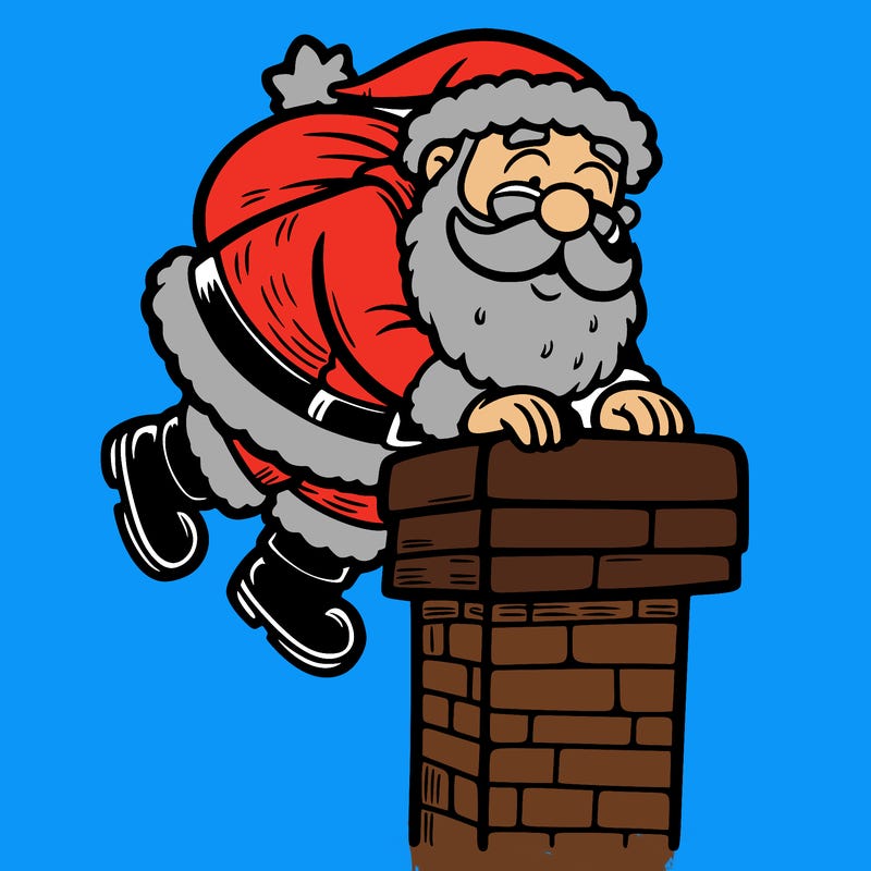 santa climbing down a chimney