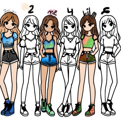 a group of girls wearing crop tops and shorts