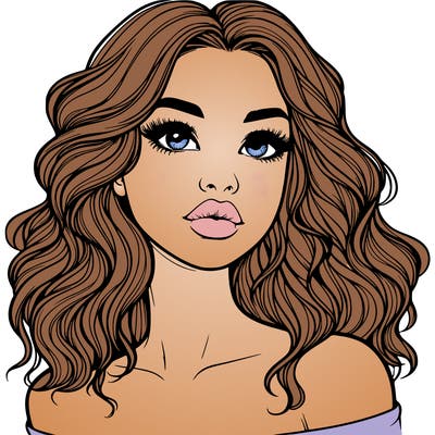 realistic girl with wavy hair and lips