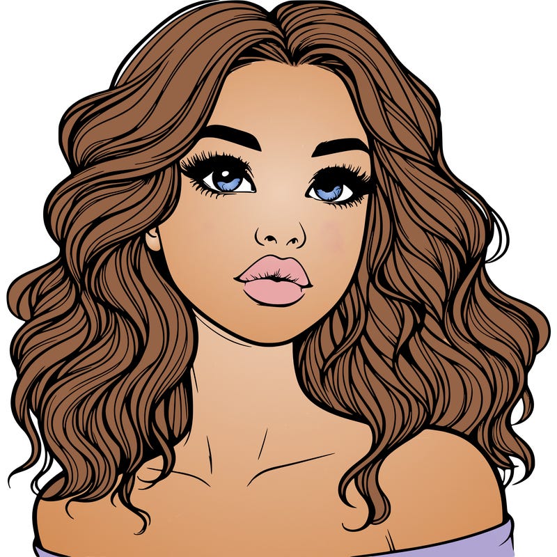 realistic girl with wavy hair and lips