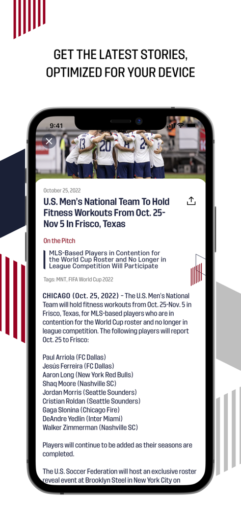 U.S. Soccer – Official App - A news article inside the U.S. Soccer app regarding USMNT fitness workouts.