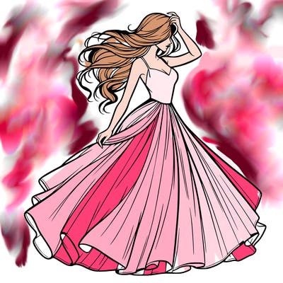 realistic woman with dress flowing in the wind